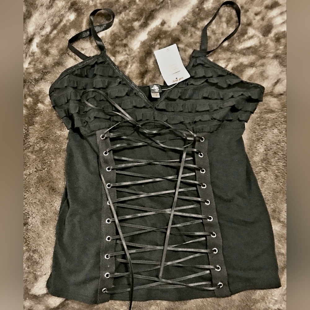 Brand New Vintage Morbid Threads Black Lace-Up Corset Top